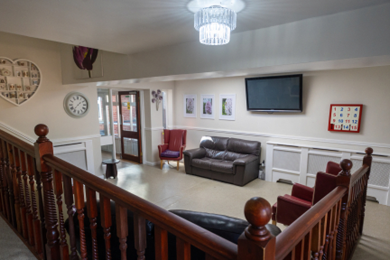 The communal lounge viewed from the staircase